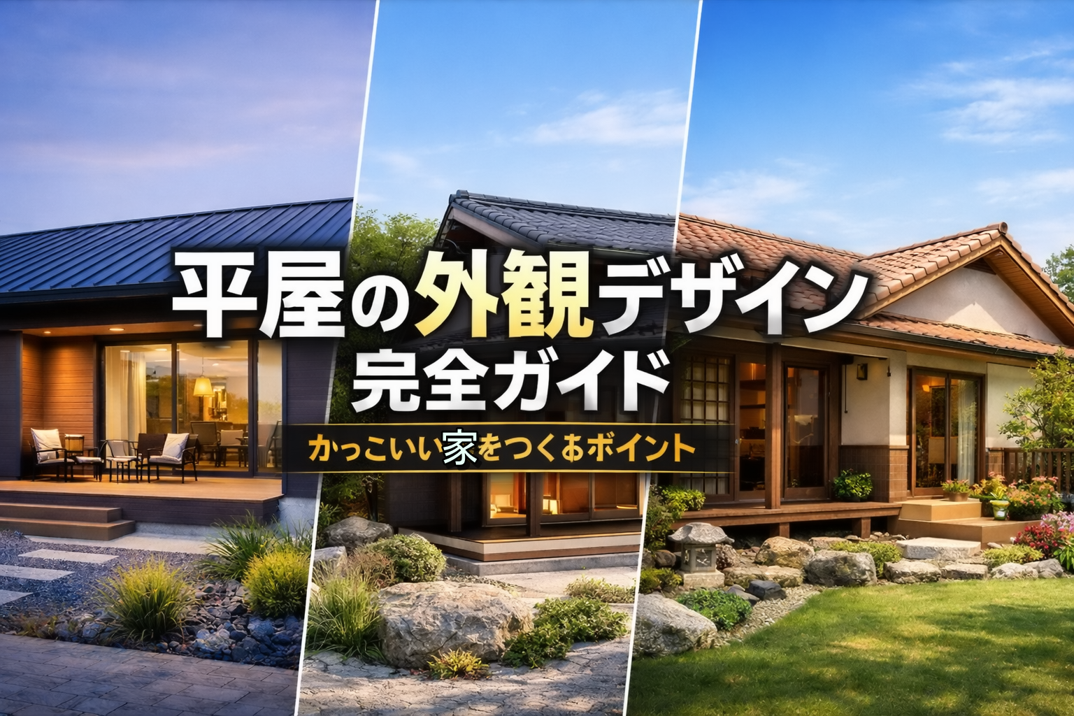 平屋の外観デザインを成功させるコツを徹底解説。シンプルモダン・和風・ナチュラルなどの実例イメージ、屋根や外壁の選び方、失敗しない設計ポイントまで分かりやすく紹介します。