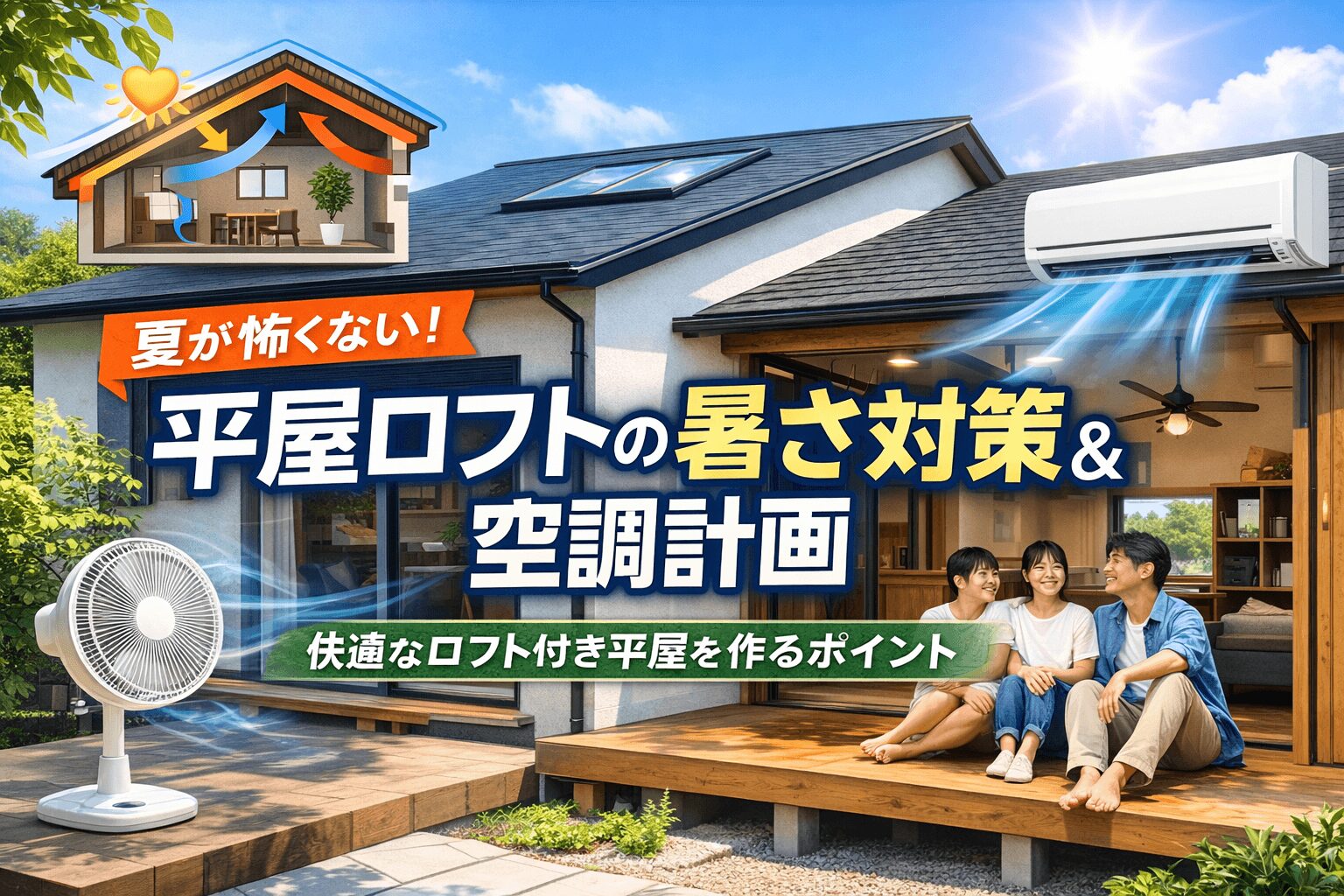 平屋ロフトは夏に暑い？と不安な方へ。暑さの原因から断熱・換気・空調計画、間取りの工夫、費用や後悔しないためのチェックポイントまで、快適なロフト付き平屋づくりをわかりやすく解説します。